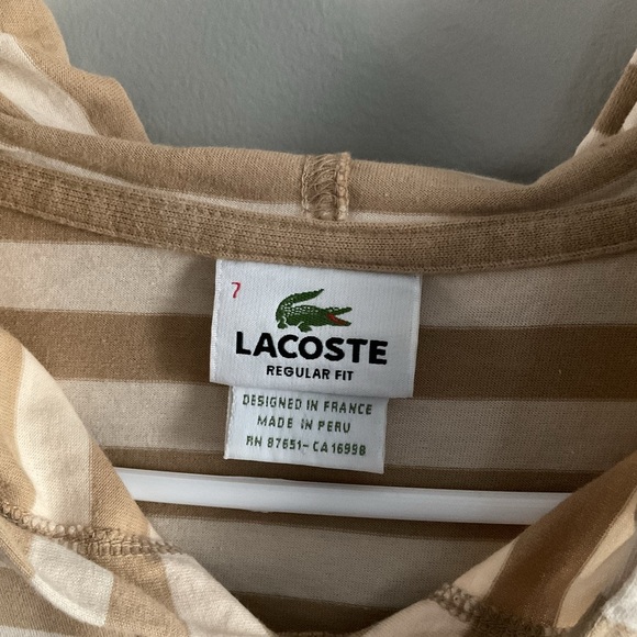 Lacoste Men's Tan Striped Hoodie Shirt - Picture 3 of 3